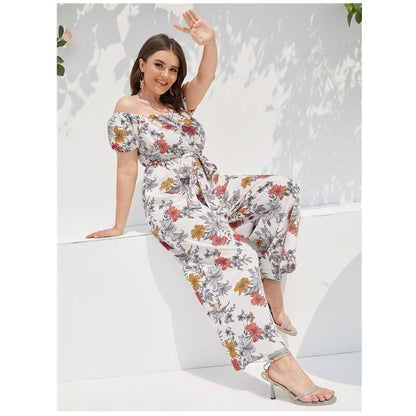 new temperament thin neck short sleeve jumpsuit plus size
