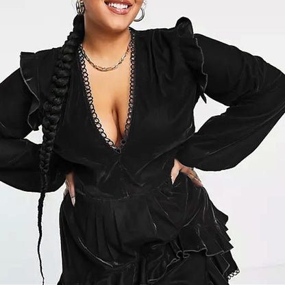 Winter French V-Neck Velvet Dress Annual Meeting Dress Plus Size