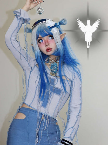 Y2K Cross Applique Tassels Bodice Knitted Top