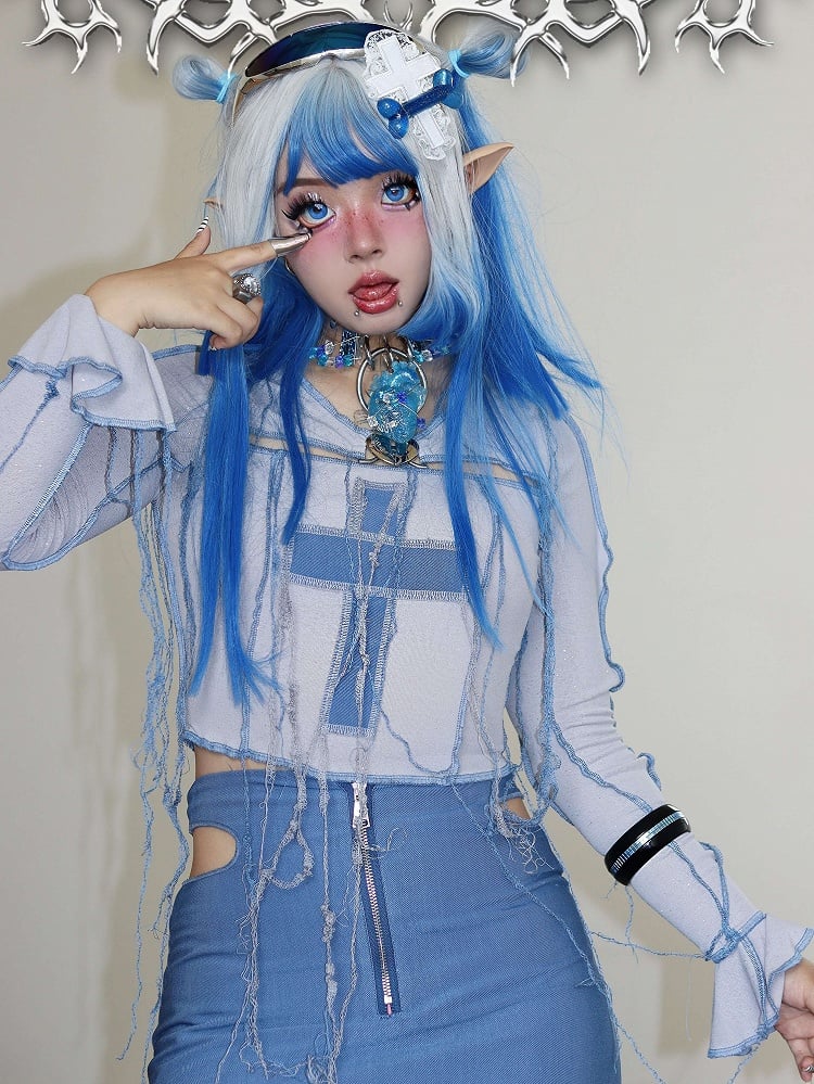 Y2K Cross Applique Tassels Bodice Knitted Top