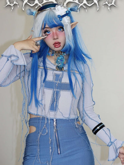 Y2K Cross Applique Tassels Bodice Knitted Top