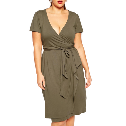 Plus Size Women's Slim Waist Tie Modal Dress