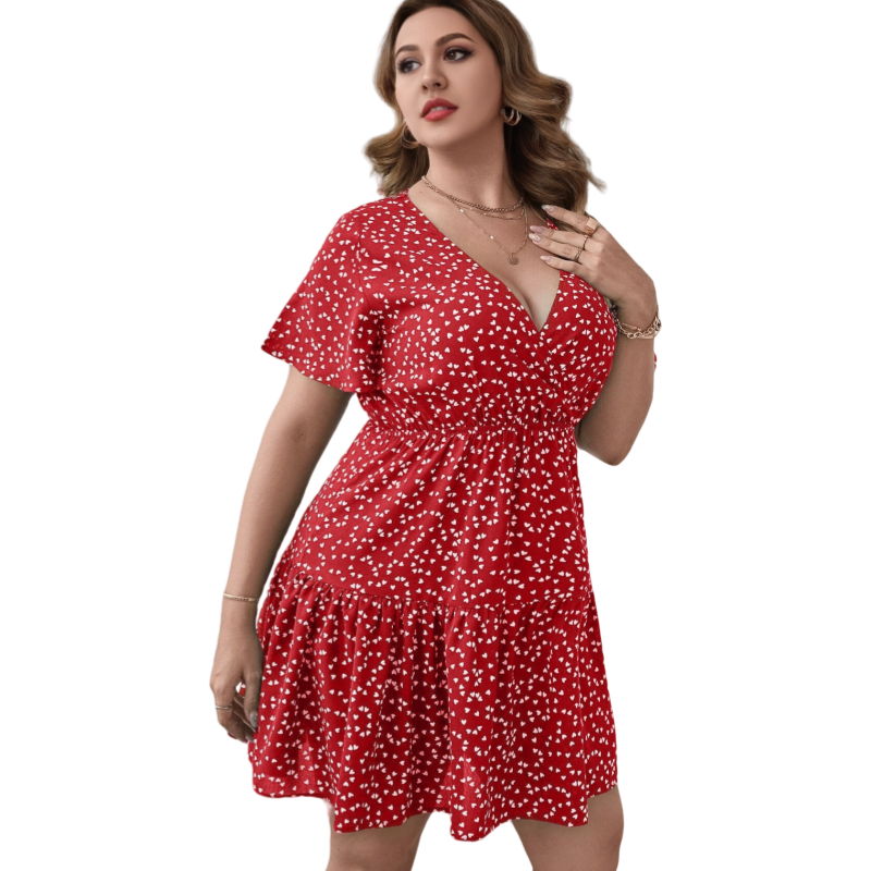 Sweet style short sleeve love print dress women's plus size