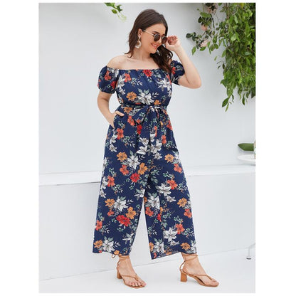 new temperament thin neck short sleeve jumpsuit plus size