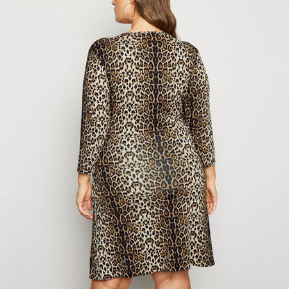New Sexy Crossover V-Neck Leopard Print Dress Women's Plus Size