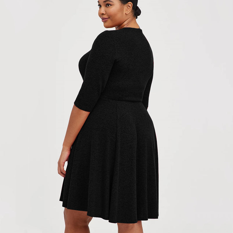 Autumn New Five-Quarter Sleeve Pleated V-Neck A-Line Skirt