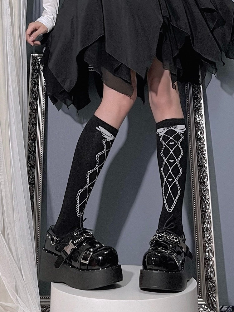 Devil's Trap Lace-up Closure Silver-tone Studs Polished Black Flatforms