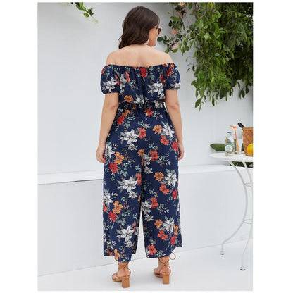 new temperament thin neck short sleeve jumpsuit plus size