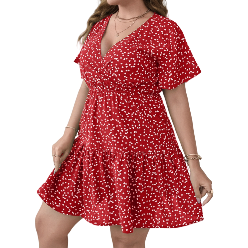 Sweet style short sleeve love print dress women's plus size