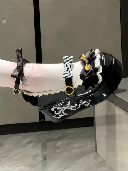 Black Spoon Decorated Bowknot Details Sweet Lolita Platforms