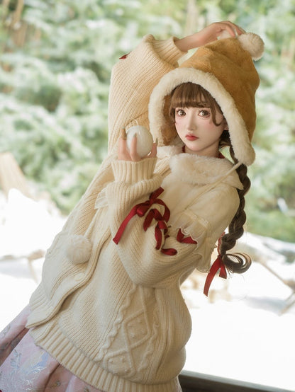 White Cozy Plush Collar Creamy Sweater Winter Cardigan