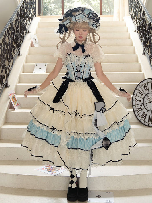 Alice in Wonderland Vibes Blue Boned Corset Top + Tiered Skirt Gorgeous Hime Lolita Full Set