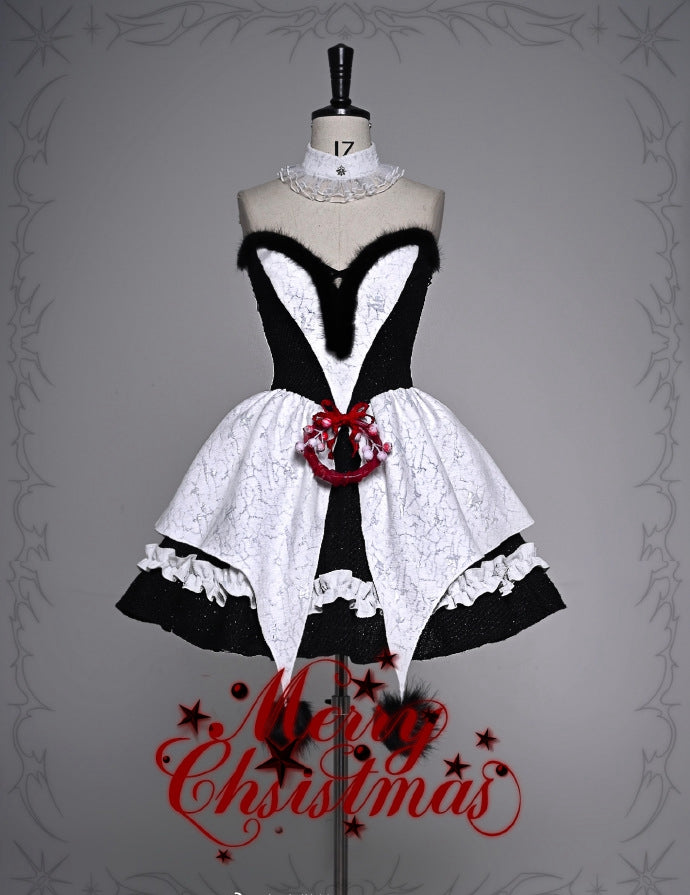 Gothic Christmas Plush Sweetheart Neckline Bouffant Dress/Full Set