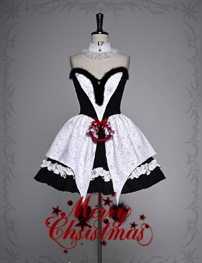 Gothic Christmas Plush Sweetheart Neckline Bouffant Dress/Full Set