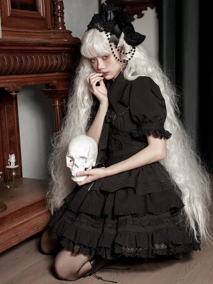 Clearance-Size M for Bust 96CM Black Gothic Chain Details Bolero