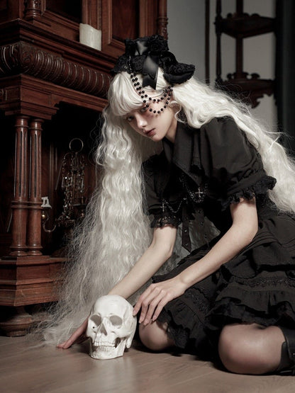 Clearance-Size M for Bust 96CM Black Gothic Chain Details Bolero