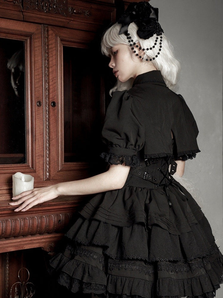 Clearance-Size M for Bust 96CM Black Gothic Chain Details Bolero