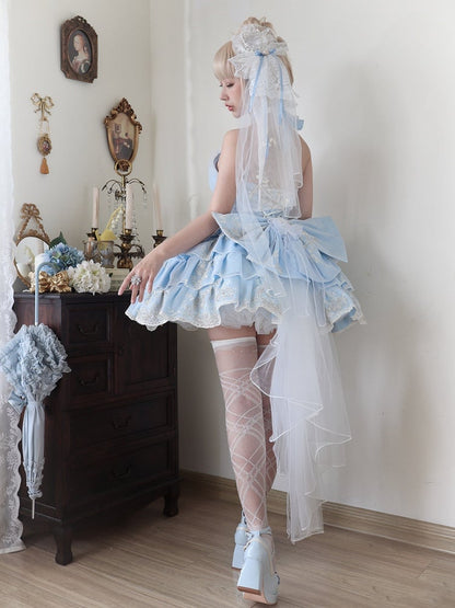 Plus Size Friendly Blue Tiered Ruffle Skirt Hime Jumper Skirt