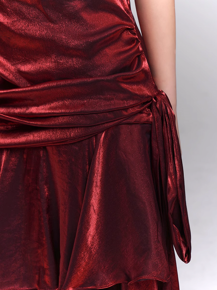 Wine Red Sweetheart Neckline Ruched Design Gown Evening Dress