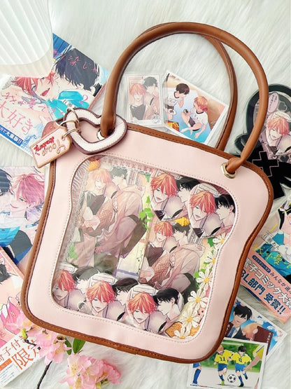 Pink Toast-shaped Ita Tote Bag with Bowknots