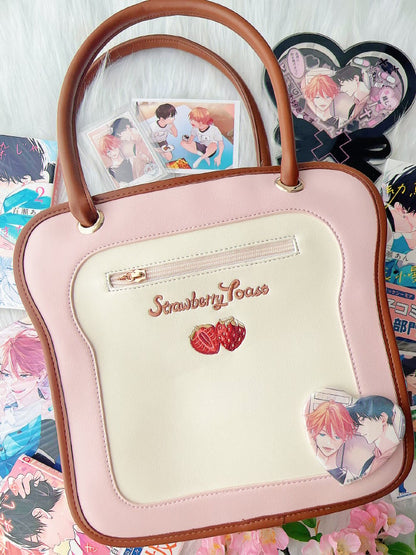 Pink Toast-shaped Ita Tote Bag with Bowknots