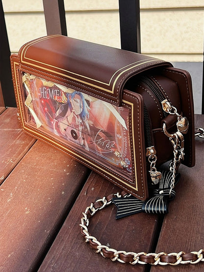 Rose Design Brown Envelope Shaped Crossbody Ita Bag