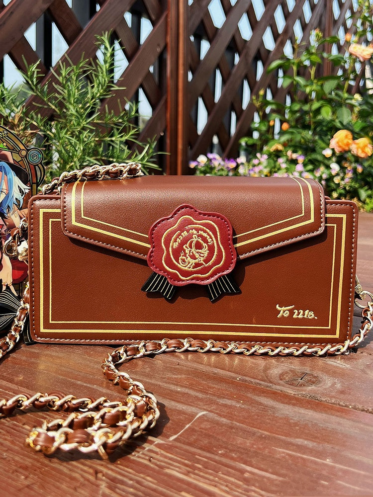 Rose Design Brown Envelope Shaped Crossbody Ita Bag