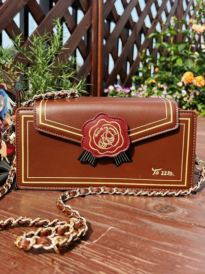 Rose Design Brown Envelope Shaped Crossbody Ita Bag