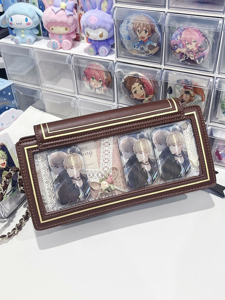 Rose Design Brown Envelope Shaped Crossbody Ita Bag