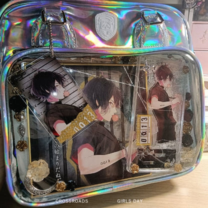 Bear Ears Design White/Wine Red/Silver PU Square Ita Bag