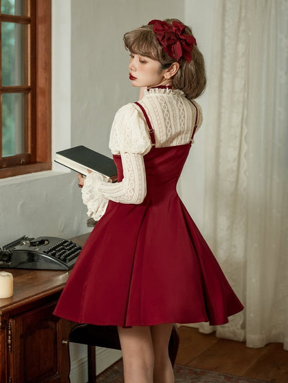 Red Elegant Slim Fit Waist Spaghetti Straps Dress