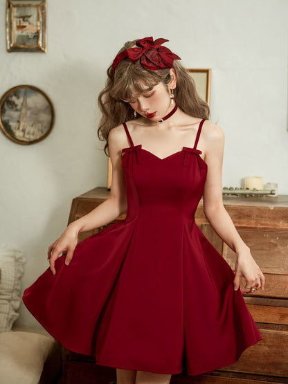 Red Elegant Slim Fit Waist Spaghetti Straps Dress