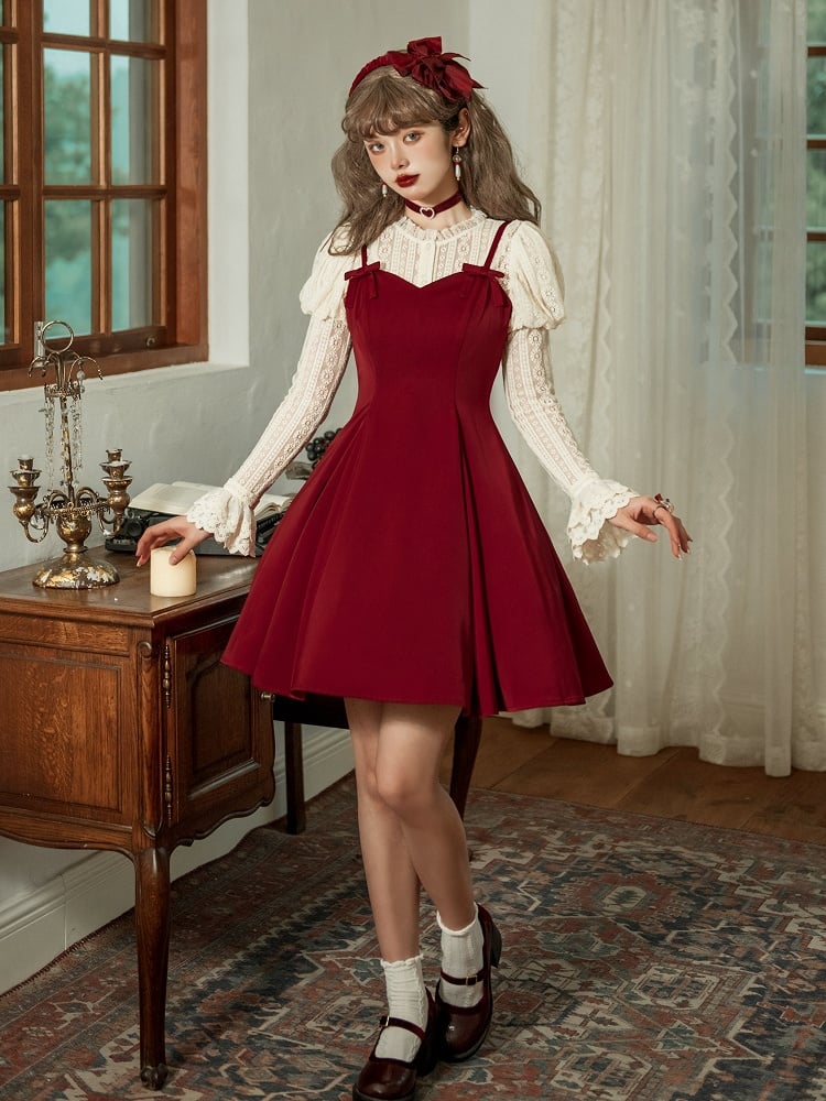 Red Elegant Slim Fit Waist Spaghetti Straps Dress