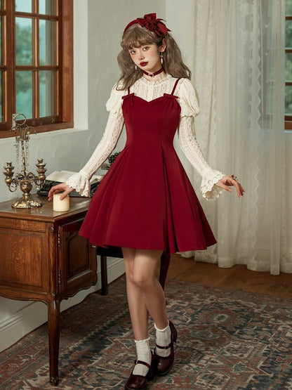 Red Elegant Slim Fit Waist Spaghetti Straps Dress