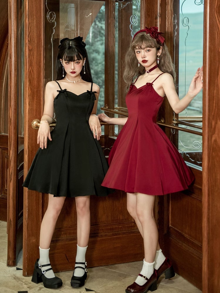 Black Elegant Slim Fit Waist Spaghetti Straps Dress