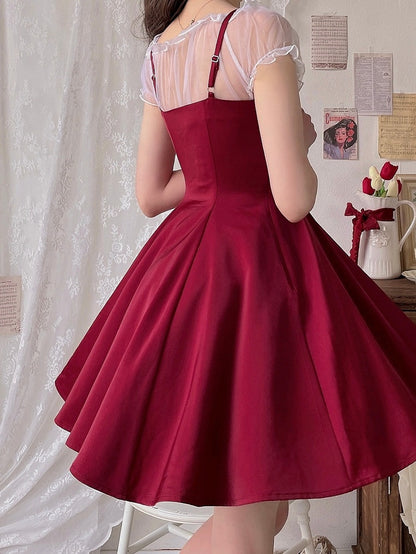 Red Elegant Slim Fit Waist Spaghetti Straps Dress