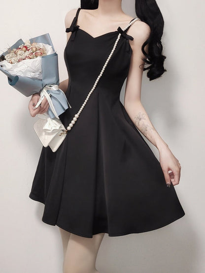 Black Elegant Slim Fit Waist Spaghetti Straps Dress