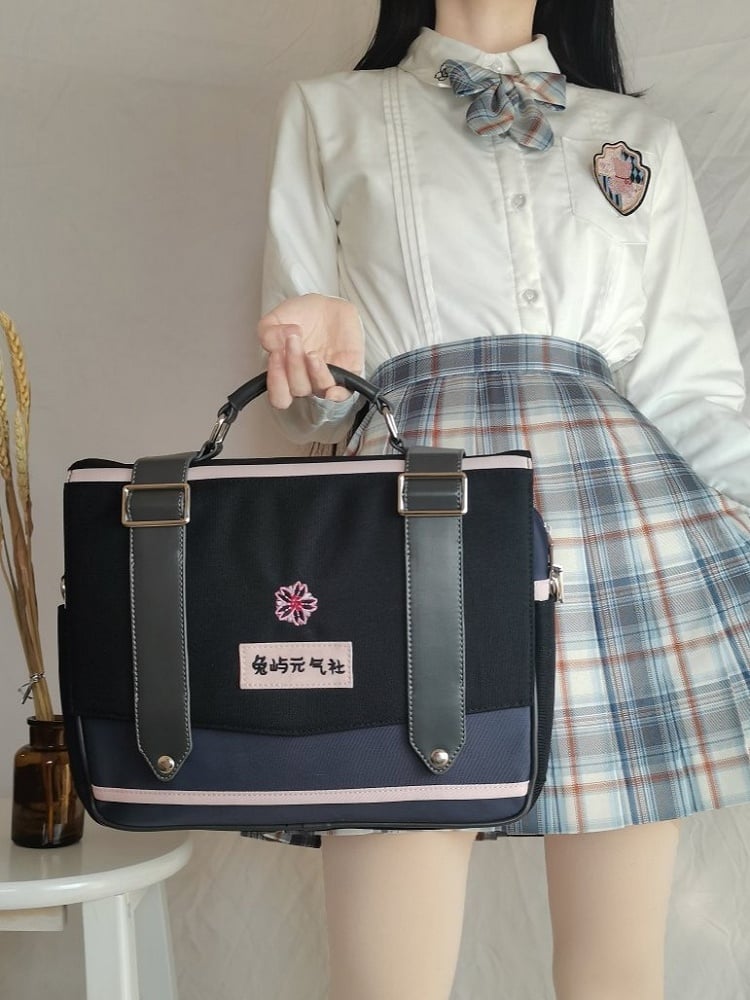 Black and Pink 3 Ways JK Uniform Satchel Bag Bunny Island Sakura Japanese High School Backpack