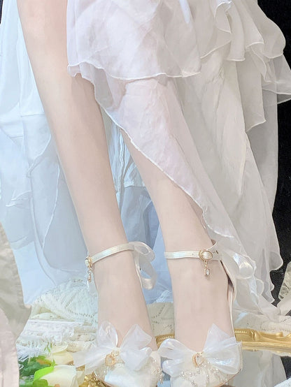 Clearance - Size 37 Rhinestone Decorated White 5CM Ankle Strap High Heels