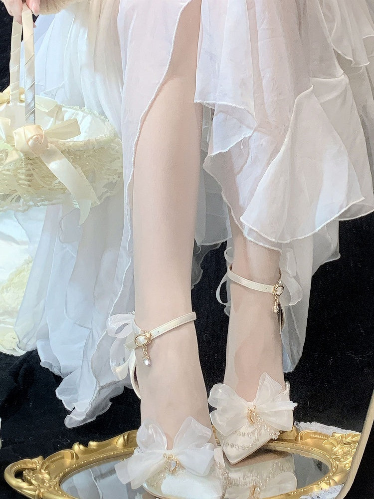 Clearance - Size 37 Rhinestone Decorated White 5CM Ankle Strap High Heels