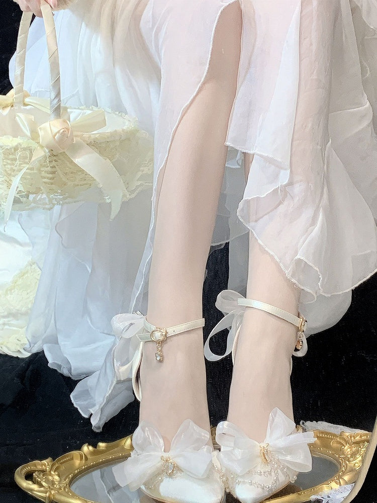 Clearance - Size 37 Rhinestone Decorated White 5CM Ankle Strap High Heels