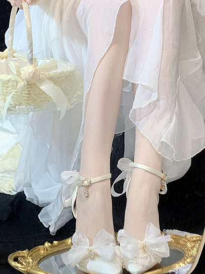 Clearance - Size 37 Rhinestone Decorated White 5CM Ankle Strap High Heels