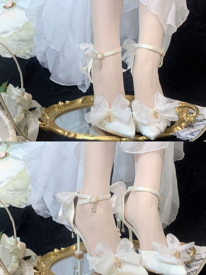 Clearance - Size 37 Rhinestone Decorated White 5CM Ankle Strap High Heels