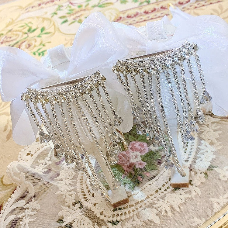 Clearance - Size 37 Rhinestone Decorated White 5CM Ankle Strap High Heels