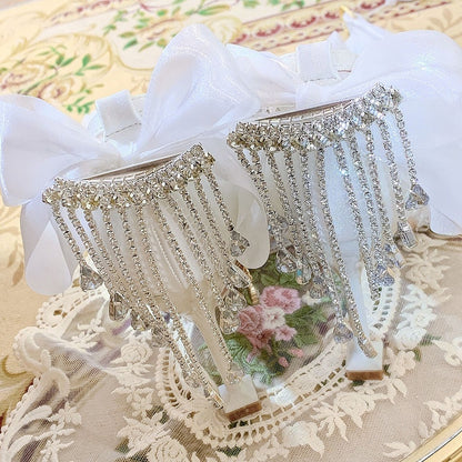 Clearance - Size 37 Rhinestone Decorated White 5CM Ankle Strap High Heels