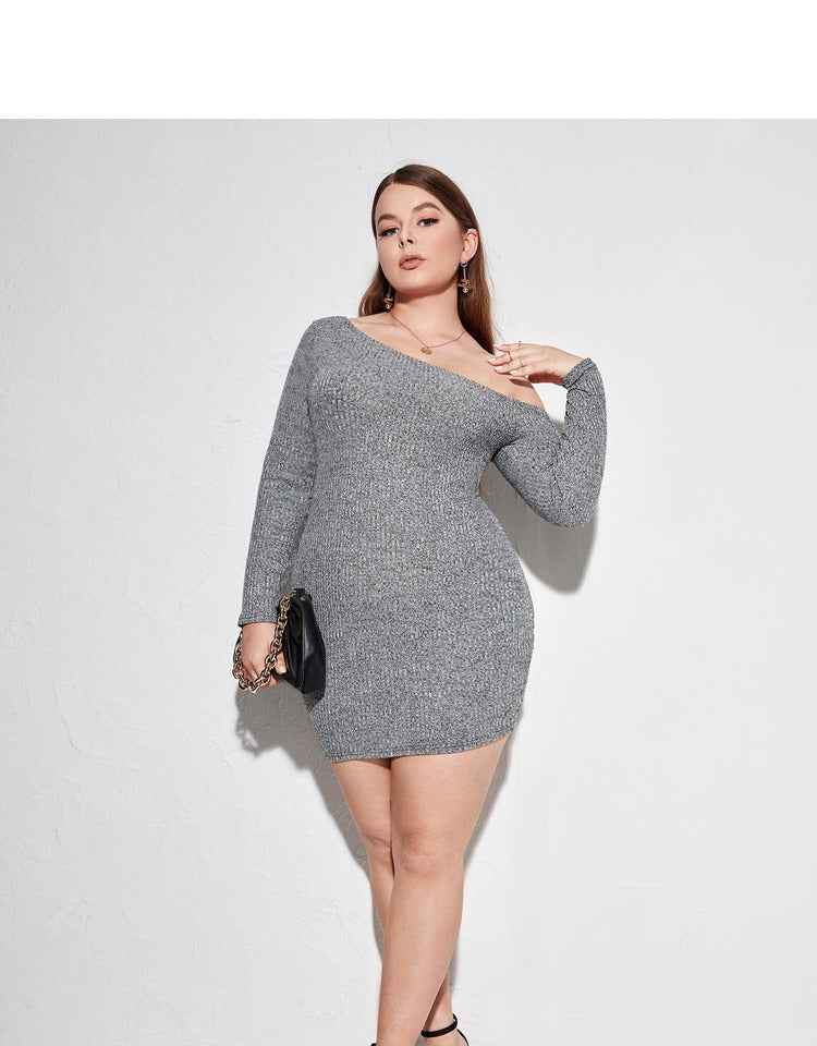 New Fashion Temperament Slim Hip Skirt Plus Size Sexy Straight Neck Slim Dress