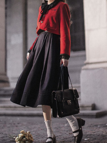 Floral Embroidery Red Tweed Jacket