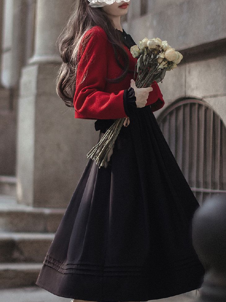 Floral Embroidery Red Tweed Jacket