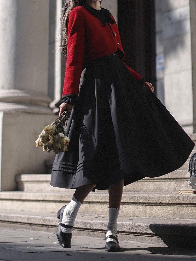 Floral Embroidery Red Tweed Jacket