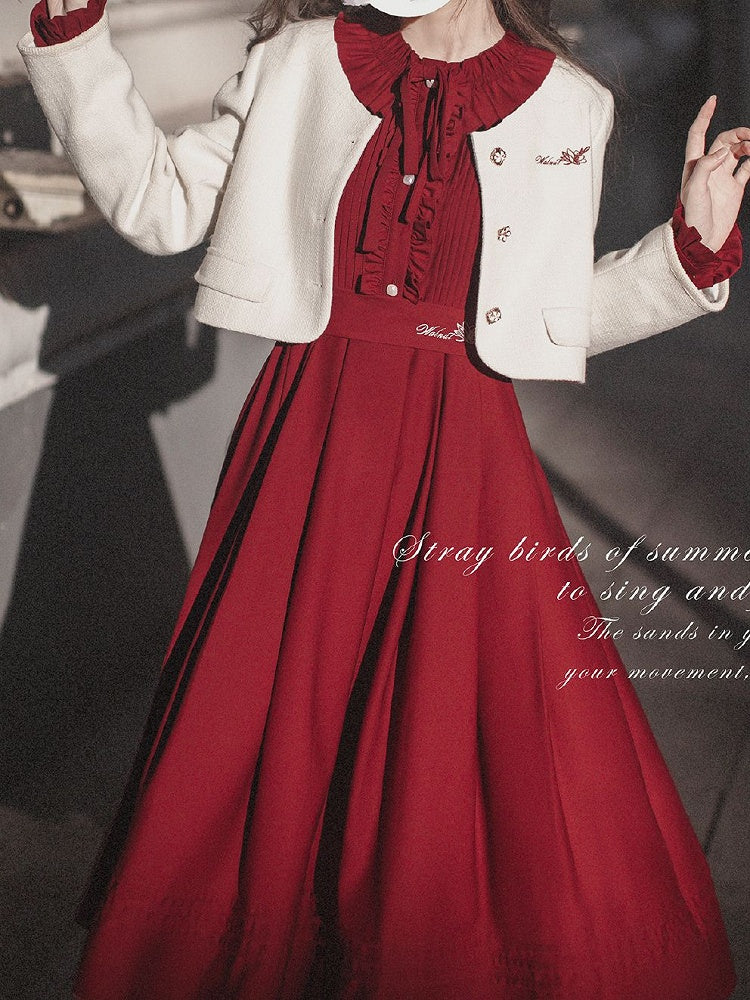 Floral Embroidery White Tweed Jacket